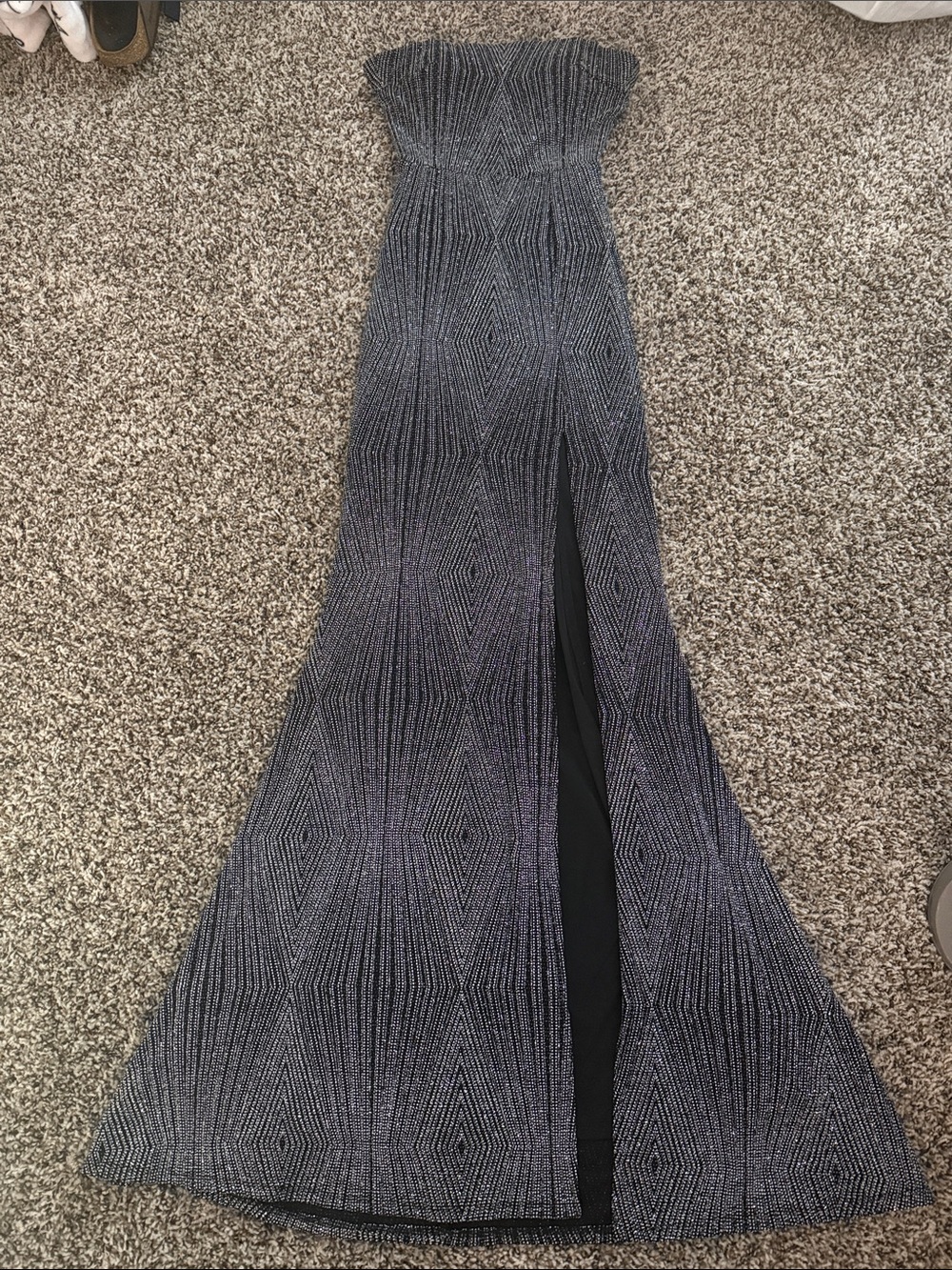 Trixxi Silver and Black Strapless Maxi Skirt with Front Slit